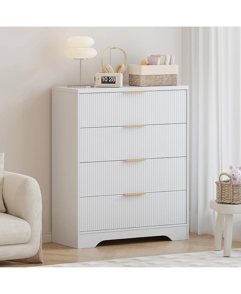 Gaomon 4 Drawer Dresser for Bedroom, Modern Chest of Drawers with Waveform Fluted Panel, Tall Wood Storage Nursery, Hallway, Living Room,