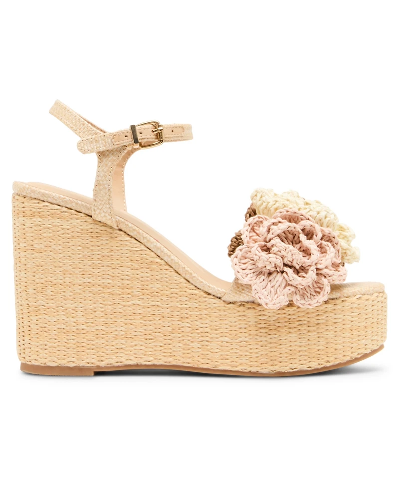 Madden Girl Women's Shore Raffia Flower Platform Wedge Sandals