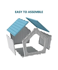 Decksplore Durable Mdf Structure Foldable Indoor Cat House Blue with Scratch Pad for Multi-Cats