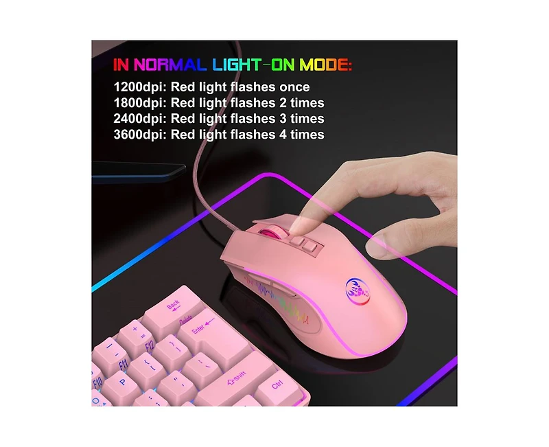 Risokeys Wired Gaming Mouse, 3600 Dpi Adjustable, 7-Color Rgb Backlit