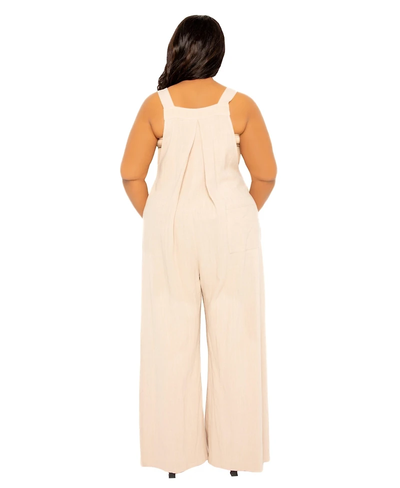 Buxom Couture women's Plus Wide Leg Linen Jumpsuit