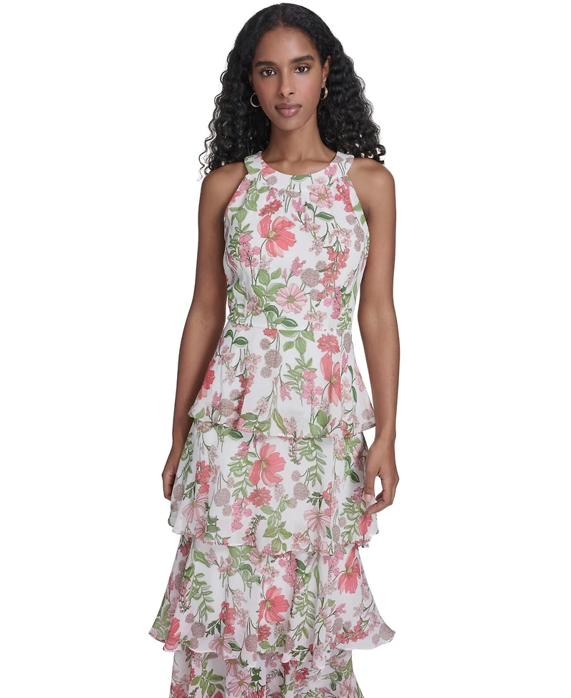 Tommy Hilfiger Petite Halter Neck Tiered Maxi Dress