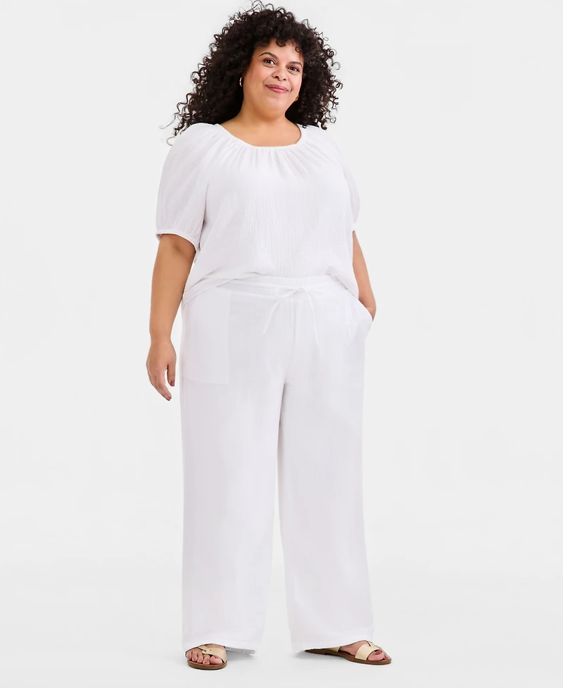 Style & Co Plus Cotton Gauze Wide-Leg Pants, Macy's Exclusive