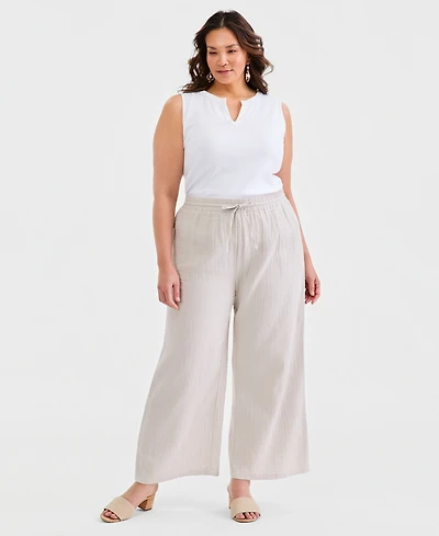 Style & Co Plus Cotton Gauze Wide-Leg Pants, Macy's Exclusive