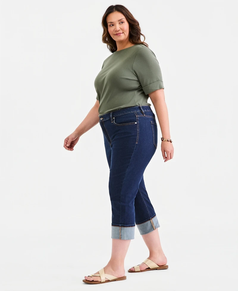 Style & Co Plus High-Rise High-Cuff Capri Jeans, Macy's Exclusive