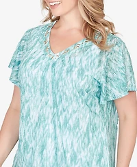 Hearts Of Palm Plus Printed Knit Burnout Short Sleeve V-Neck Top