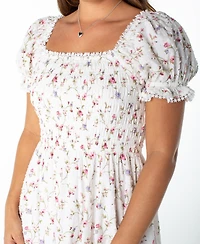 Celebrity Pink Juniors' Textured Floral Printed Puff-Sleeve Midi Dress