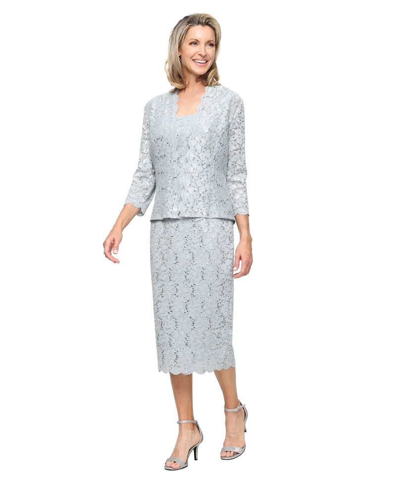 Sl Fashions Petite 2-Pc. Lace Jacket & Midi Dress Set