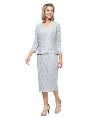 Sl Fashions Petite 2-Pc. Lace Jacket & Midi Dress Set