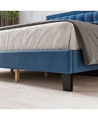 gaomon Platform Bed Frame with Upholstered Button Tufted Headboard, Metal Framework, Wood Slats Support