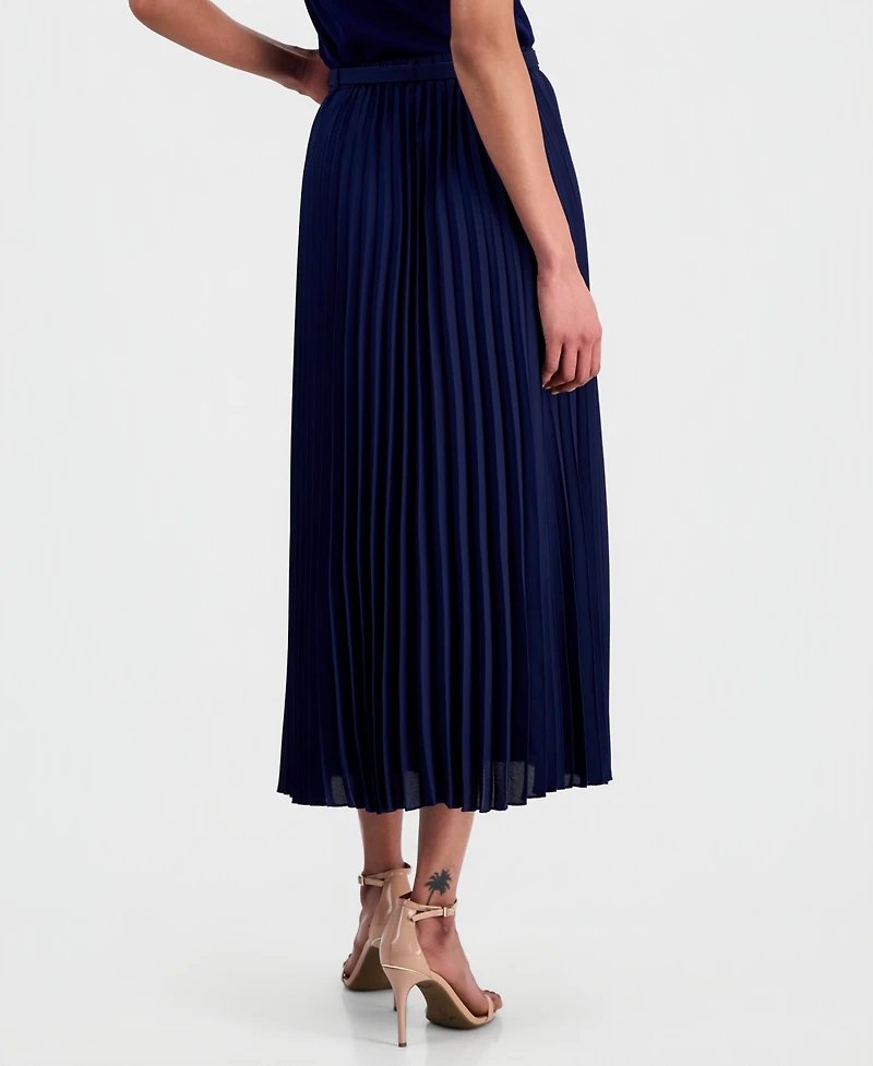 Anne Klein Women's Belted Pull-On Pleated Midi Skirt