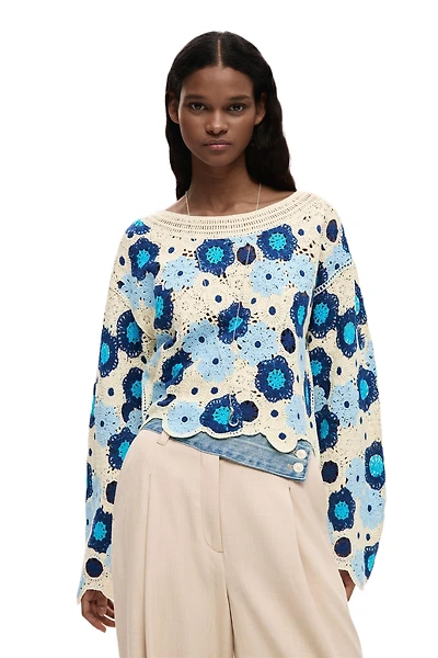 Desigual Women's Crochet with flowers sweater
