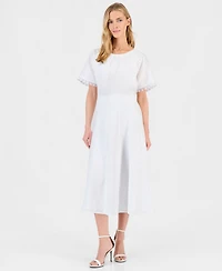 Anne Klein Women's Linen-Blend Pull-On A-Line Midi Skirt