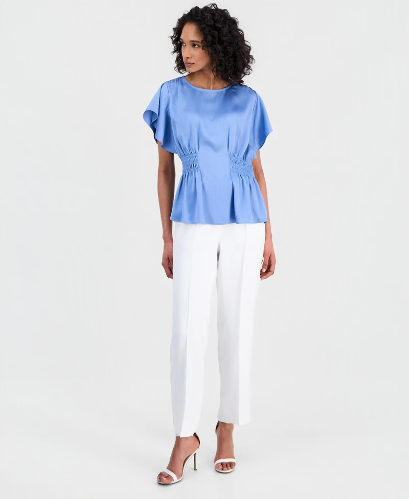 Anne Klein Women's Flutter-Sleeve Smocked-Waist Top