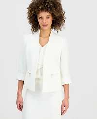 Kasper Women's Collarless 3/4-Sleeve Zip-Pocket Jacket