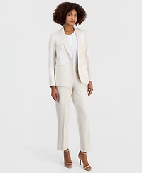 Anne Klein Women's Linen-Blend One-Button Embroidered Blazer