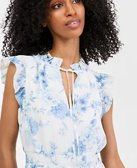 Anne Klein Petite Flutter-Sleeve Printed Midi Dress