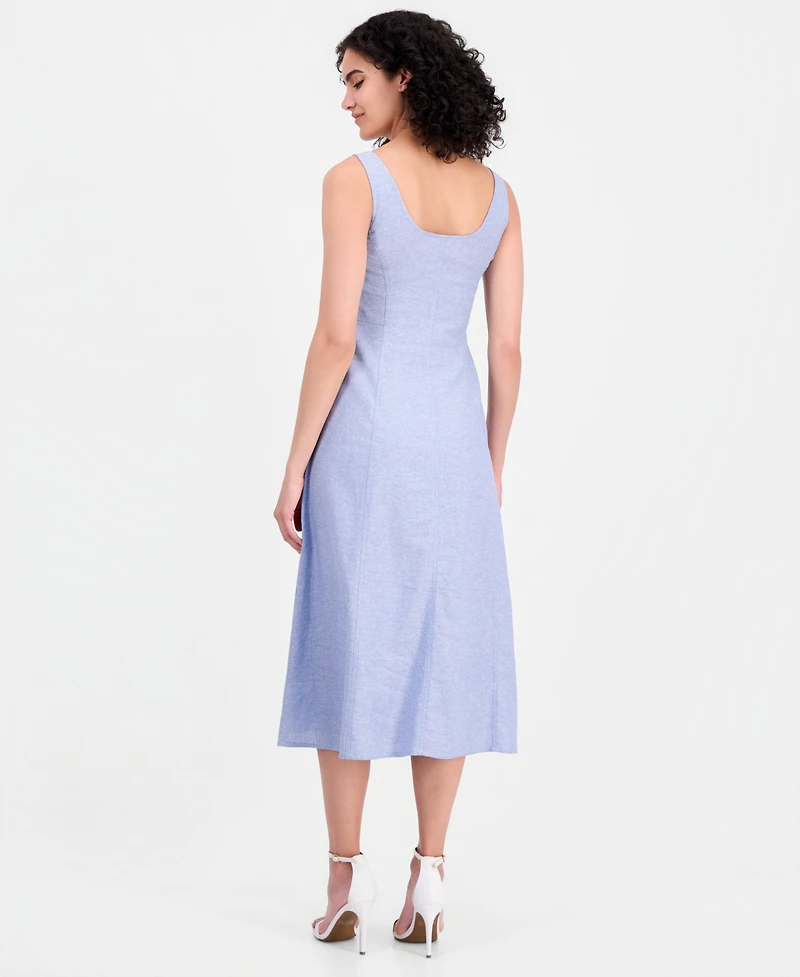 Anne Klein Women's Linen Blend Sleeveless Button-Front A-Line Dress