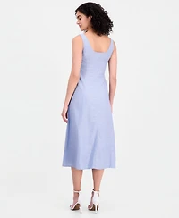 Anne Klein Women's Linen Blend Sleeveless Button-Front A-Line Dress