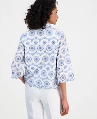 Anne Klein Women's Scalloped 3/4-Sleeve Eyelet Blouse