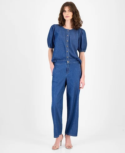 Anne Klein Women's Cotton High-Rise Wide-Leg Jeans