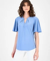 Anne Klein Womens Pleated Bell Sleeve Top