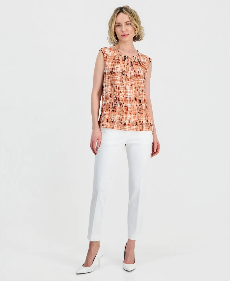 Kasper Women's Printed Keyhole-Neck Top