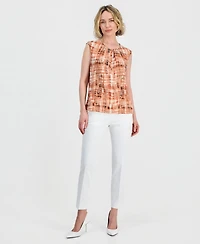 Kasper Women's Printed Keyhole-Neck Top