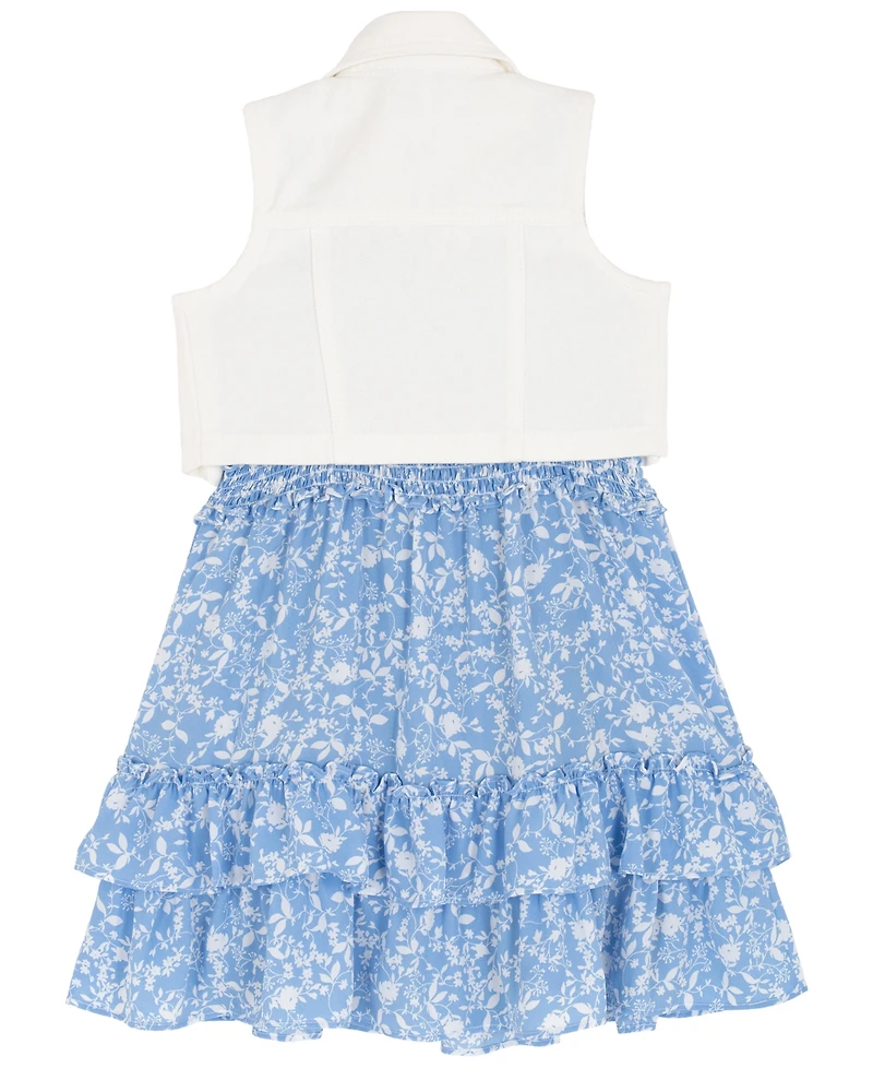 Rare Editions Girls' 4T-6X Printed Tiered Dress and Vest, 2-Piece Set