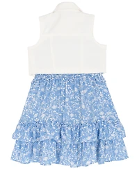 Rare Editions Girls' 4T-6X Printed Tiered Dress and Vest, 2-Piece Set