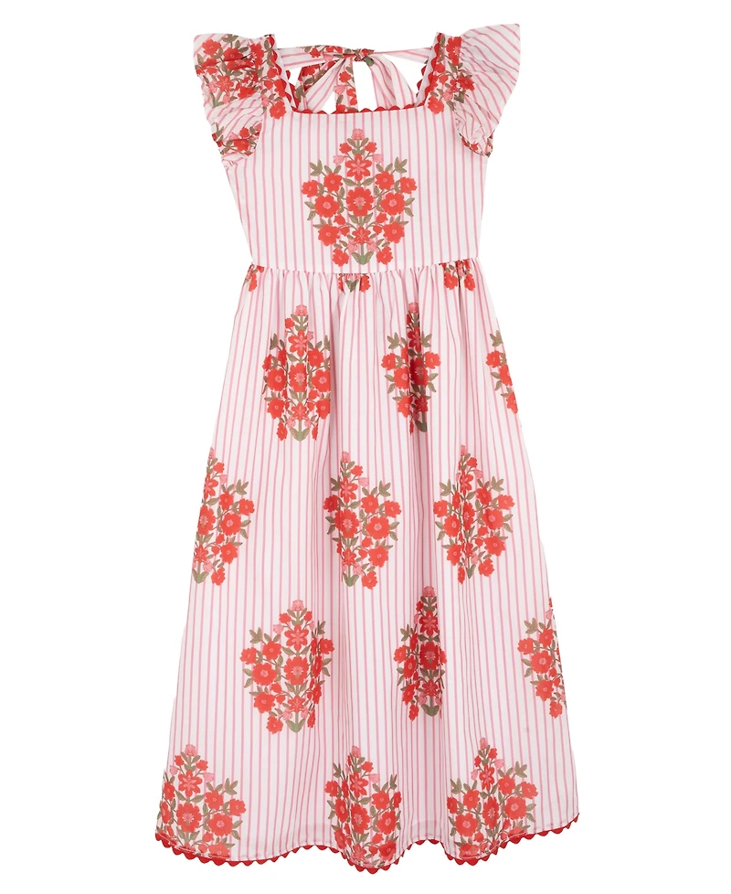 Rare Editions Girls' 7-16 Striped Block Print Flutter-Sleeves Maxi Dress