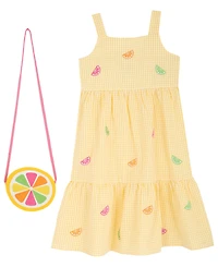 Rare Editions Girls' 2T-6X Embroidered Dress and Lemon Slice Purse