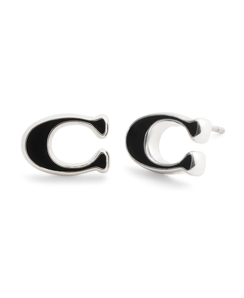 Coach Black Signature C Enamel Stud Earrings