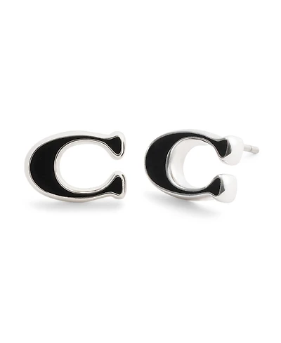 Coach Black Signature C Enamel Stud Earrings