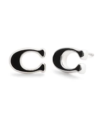 Coach Black Signature C Enamel Stud Earrings