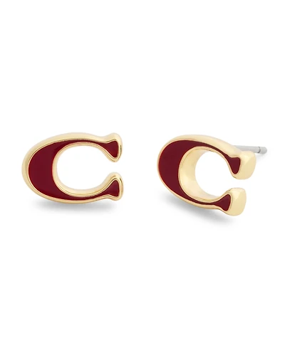 Coach Black Signature C Enamel Stud Earrings