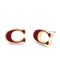Coach Black Signature C Enamel Stud Earrings