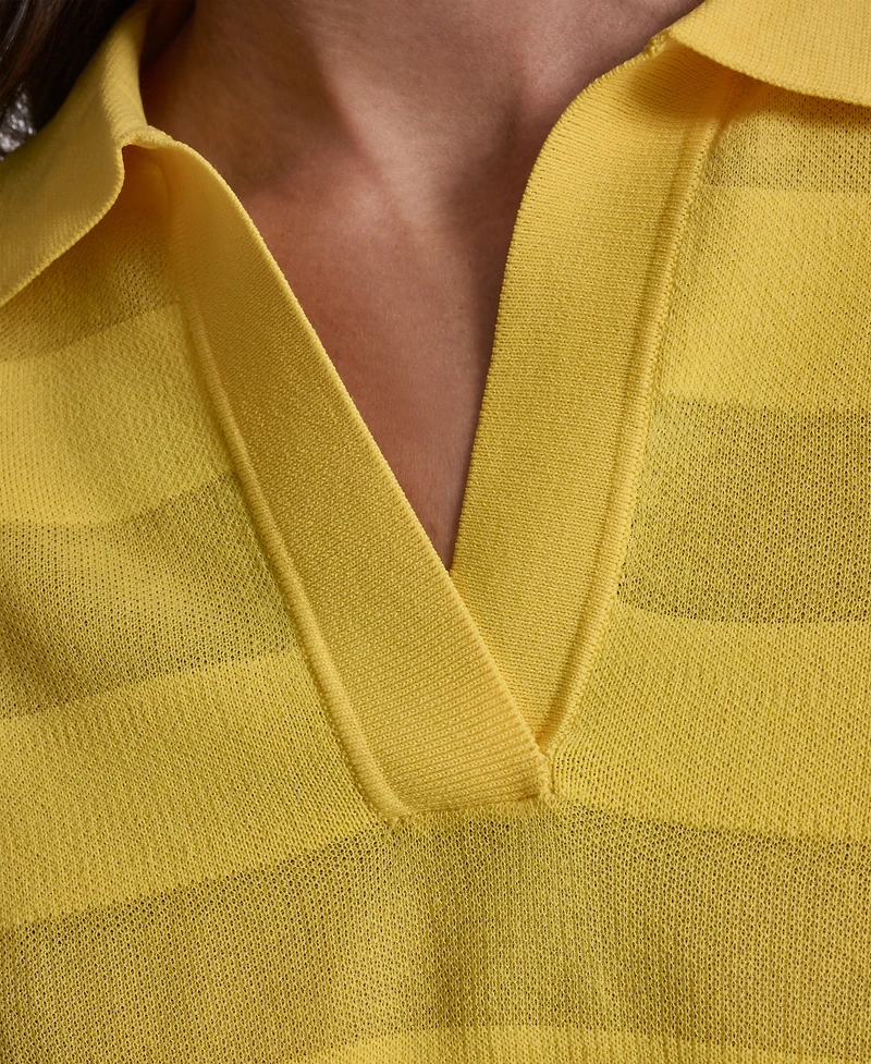 Dkny Women's Sheer Striped Collared Short-Sleeve Polo Shirt