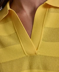 Dkny Women's Sheer Striped Collared Short-Sleeve Polo Shirt