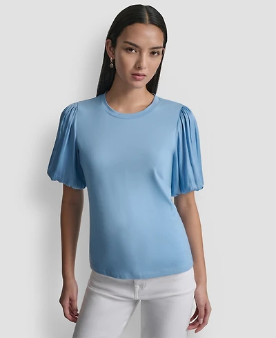 Dkny Women's Puffed Crewneck Mix Media Knit Top