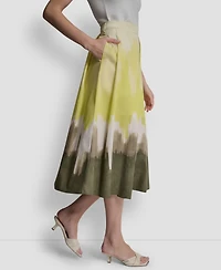 Dkny Women's Ombre Print Poplin Side Zipper A-Line Skirt