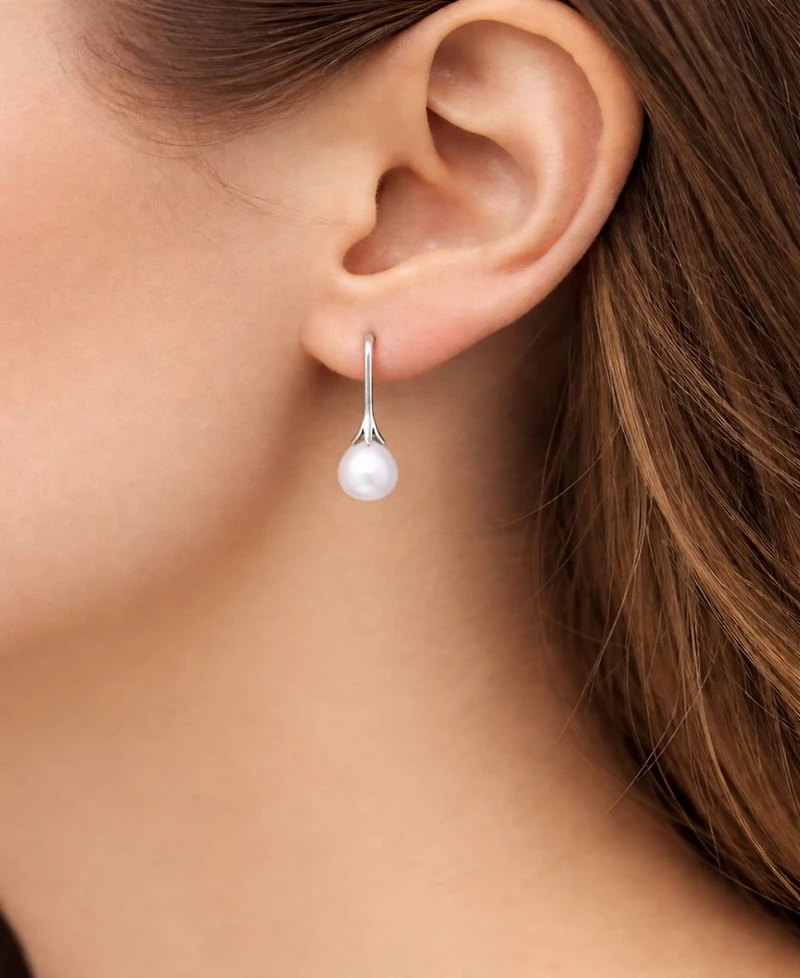 Belle de Mer Cultured Freshwater Pearl (7-8 mm) Wire Earrings in Sterling Silver