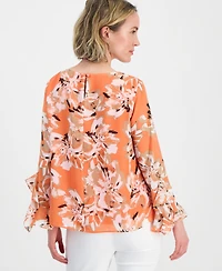 Kasper Women's Ruffle-Cuff Long-Sleeve Top