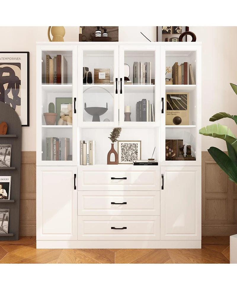 6-Door 2-Drawer Kitchen Storage Cabinet with Movable Shelves,Pantry