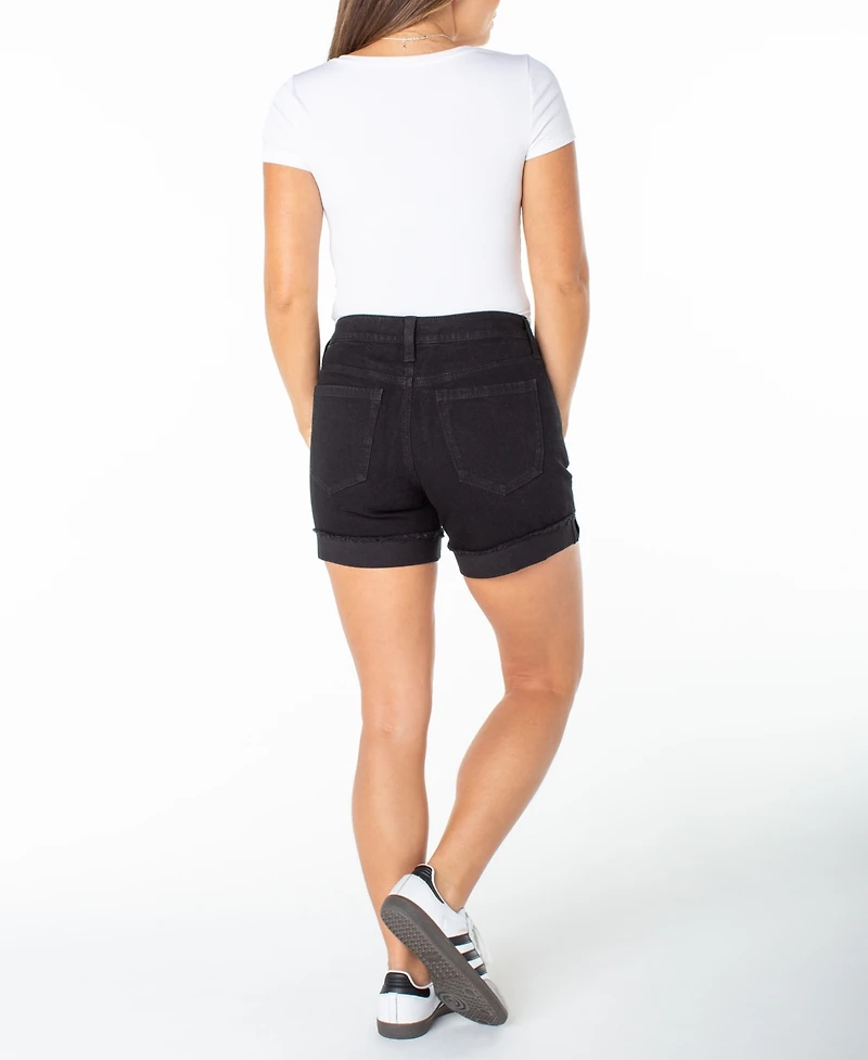 Celebrity Pink Women's Fray Zip-Fly Button Flip Cuff Shorts