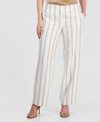 Kasper Women's Striped Linen Blend Clean-Waist Pants, Regular & Petite