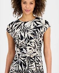 Kasper Women's Printed Cap-Sleeve Tie-Waist Top