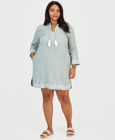 Charter Club Plus Y-Neck Corded Trim Mini Dress, Macy's Exclusive