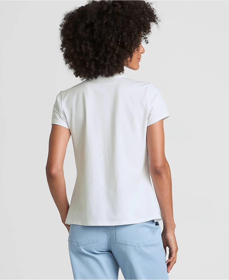 Lands' End Women's Petite Lightweight Jersey Button Pintuck Top
