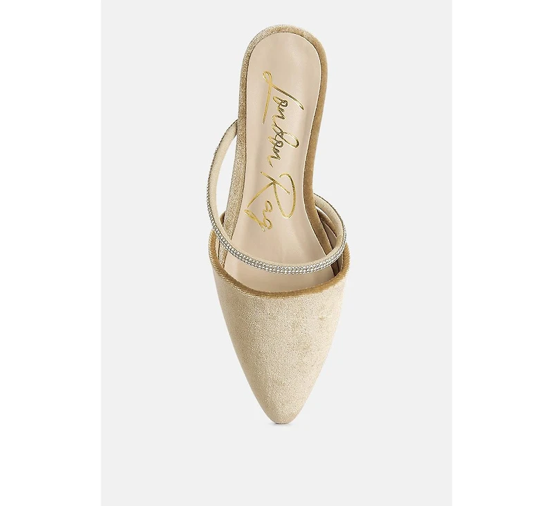 turnon velvet diamante detail flat mules